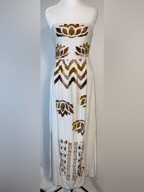 By Sol Rustikamente Boutique Strapless Boho Maxi Dress Lotus Print | Size Small